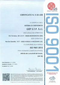 Certificato ISO 9001:2015 GEP S.T.P. S.r.l.